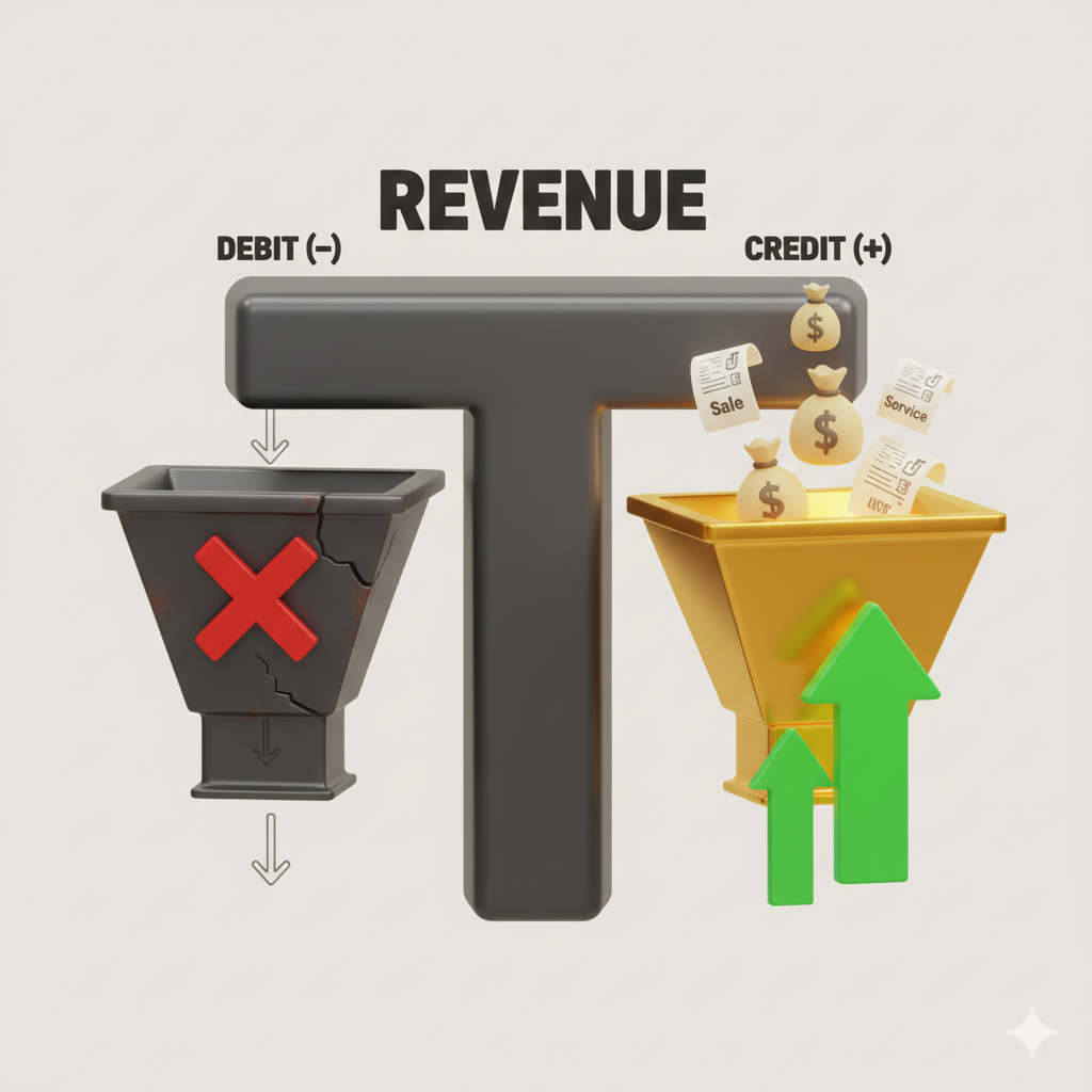 Revenue T-Account: Debit decreases, Credit increases