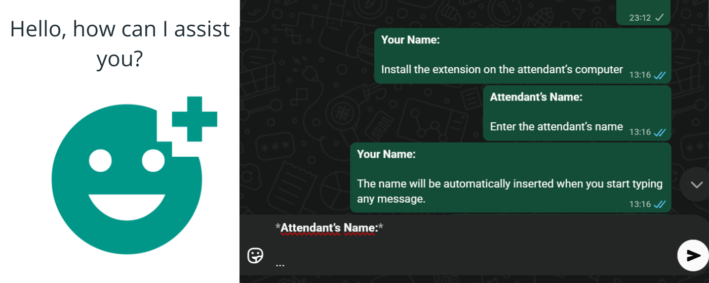 Demo of the extension showing the agent name on WhatsApp Web