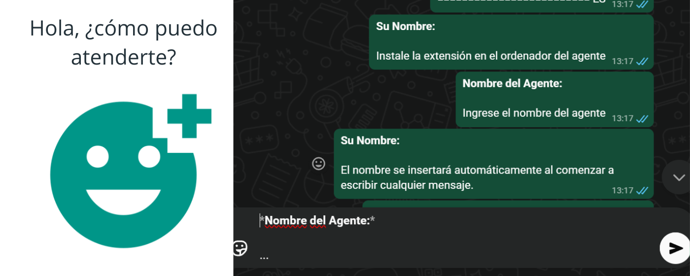 Demostración de la extensión mostrando el nombre del agente en WhatsApp Web