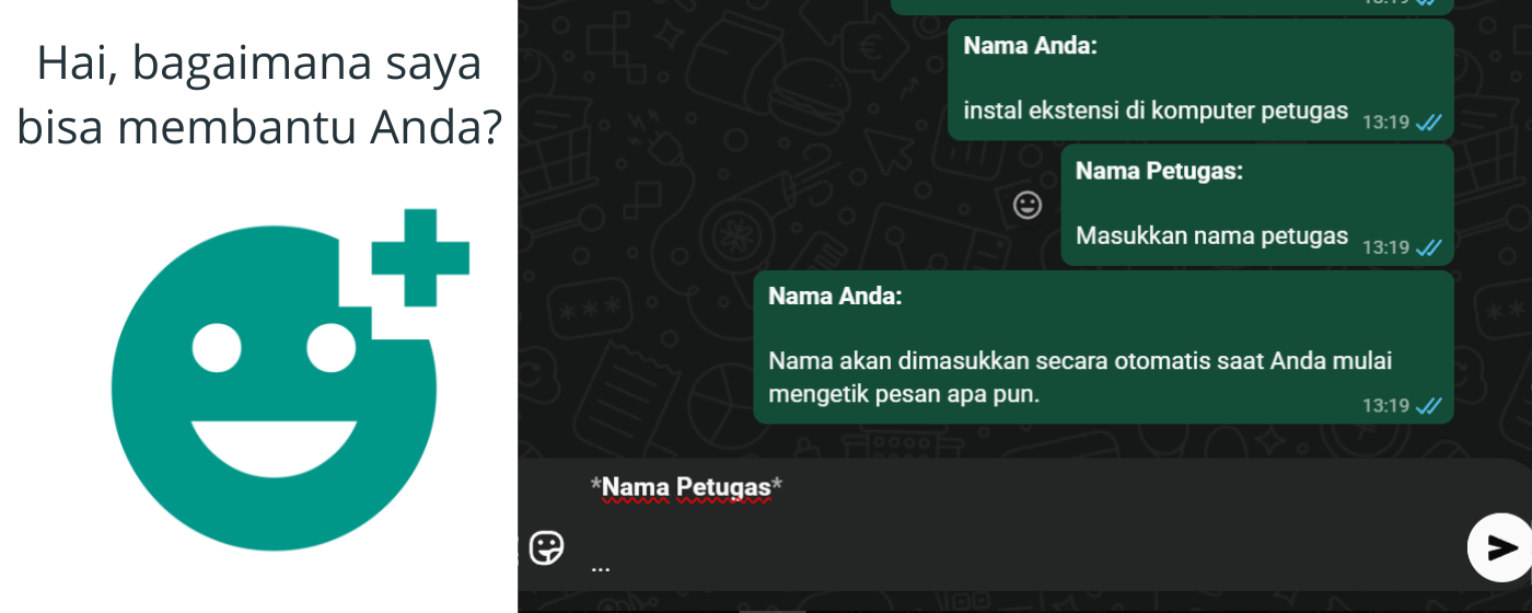 Demo yang menampilkan nama petugas di WhatsApp Web