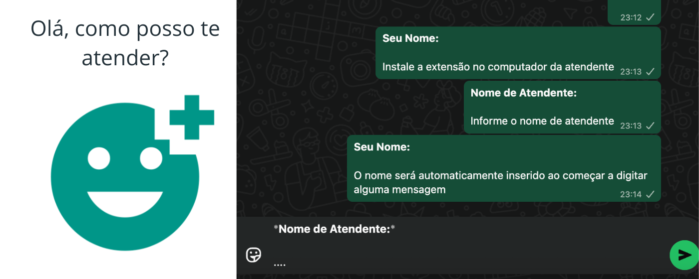 Demonstração da extensão mostrando o nome do atendente no WhatsApp Web