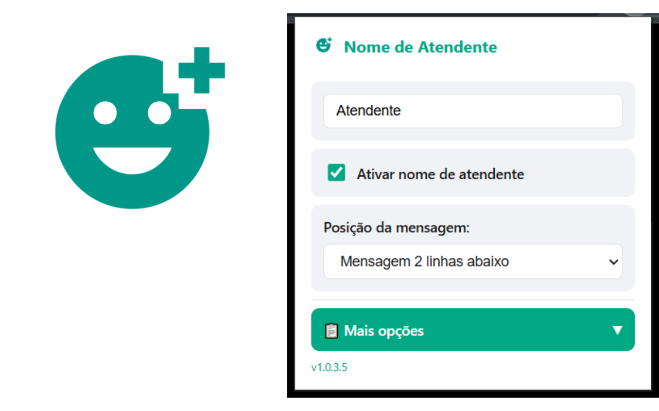 Janela pop-up da extensão mostrando como configurar o nome do atendente