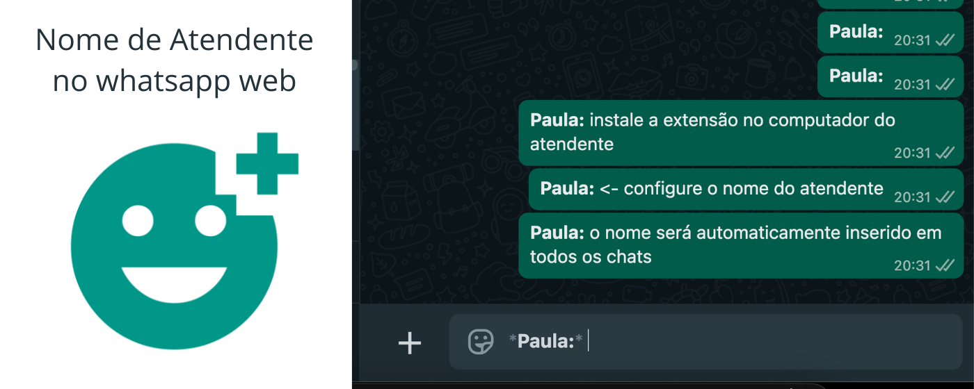 Demonstração da extensão mostrando o nome do atendente no WhatsApp Web